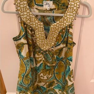 Gorgeous Milly Green & Gold Paisley Silk Top
